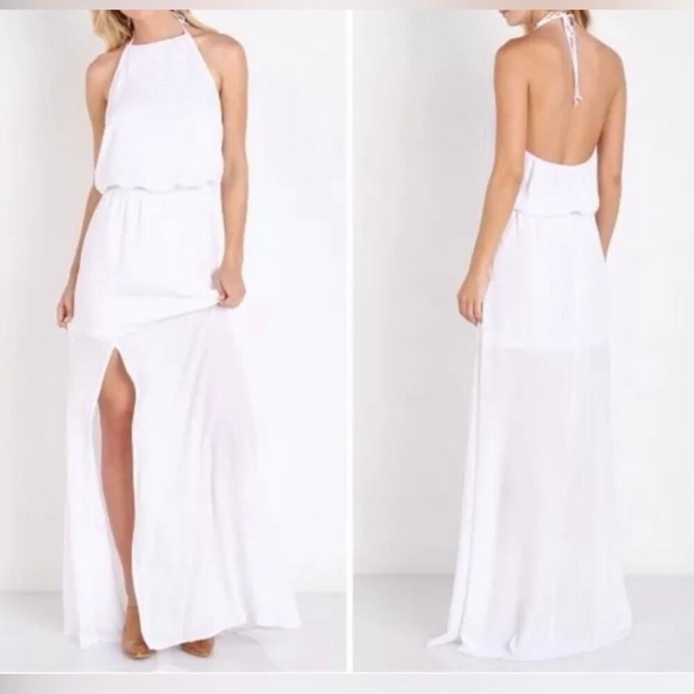 Show Me Your MuMu White Halter Blouson Maxi Dress with Slit
